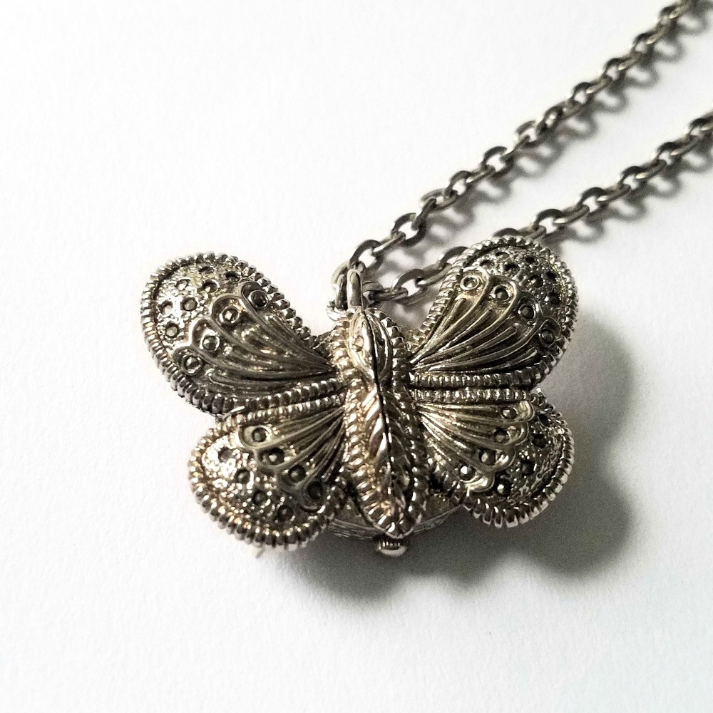 Silver butterfly watch necklace